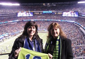 My sister and I ready to cheer for the Seahawks in MetLife Stadium at SBXLVIII.
